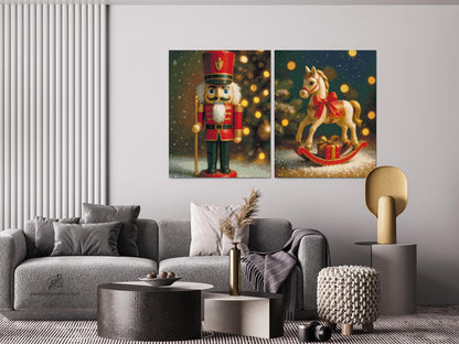 Diamond Painting - Nøddeknækkeren og gyngehesten (sæt af 2 lærreder)