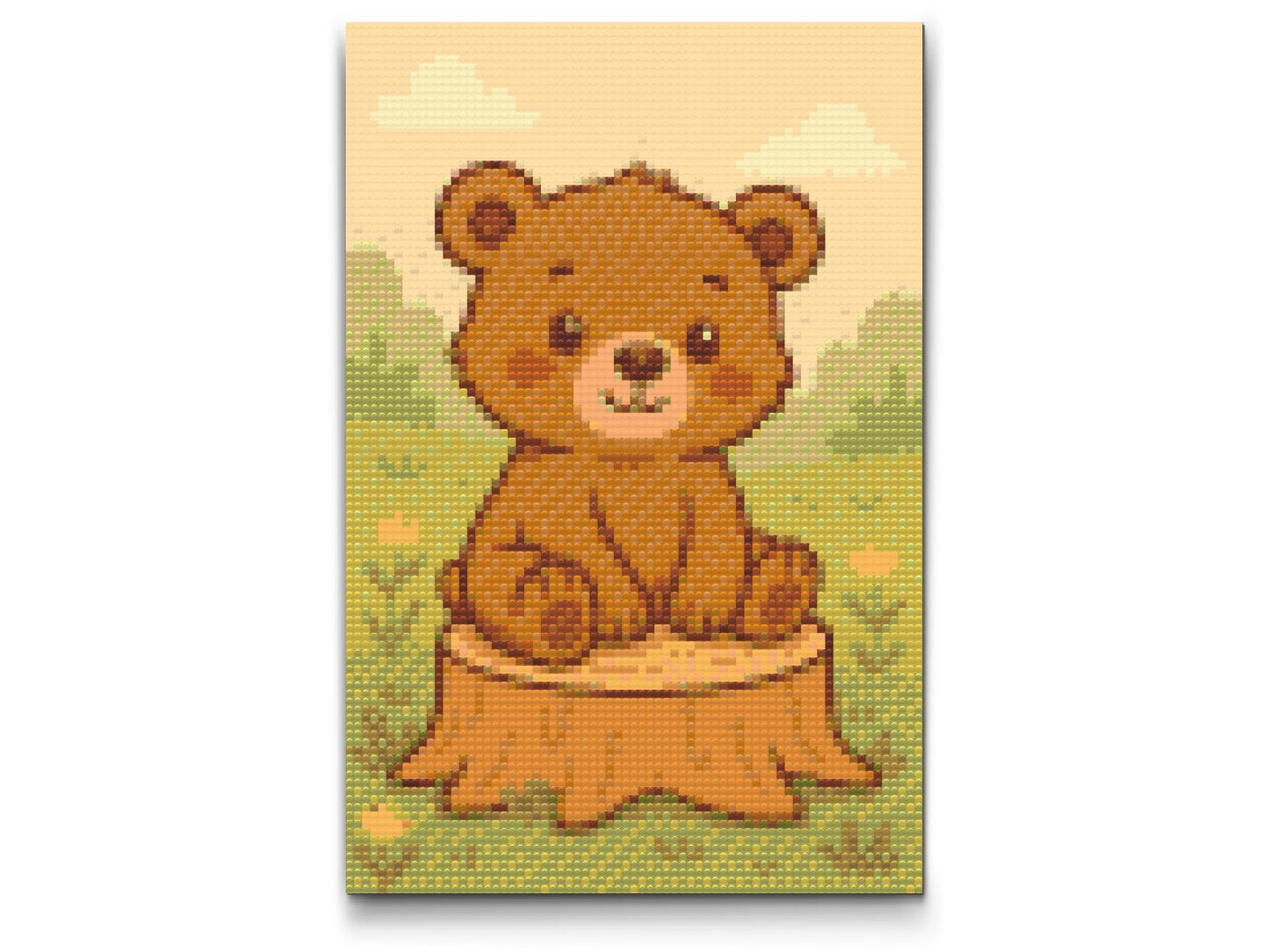 Diamond Painting - Teddybjørn på træstubben
