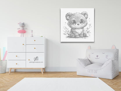 Mal-med-prikker -  Teddy Bear med Store Øjne