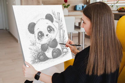 Mal-med-prikker -  Panda med Store Øjne