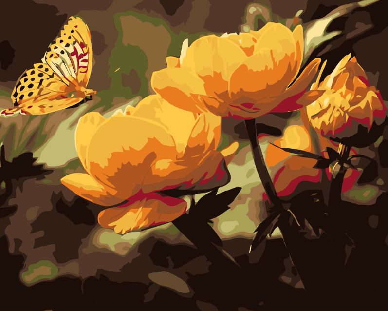 Paint by Numbers - Sommerfugl med blomster