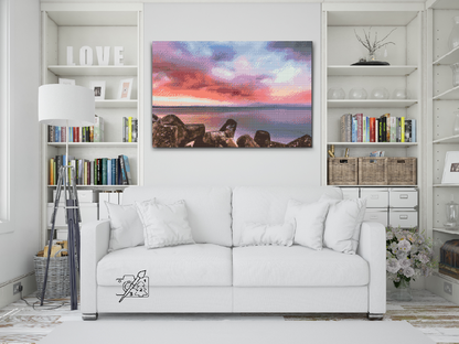 Diamond Painting - Rød solnedgang over havet