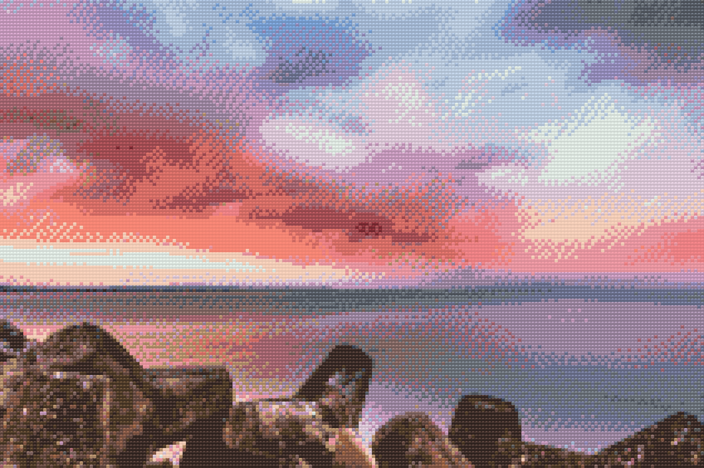 Diamond Painting - Rød solnedgang over havet