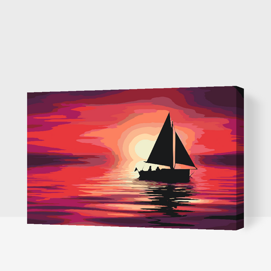 Paint by Numbers - Båd ved solnedgang
