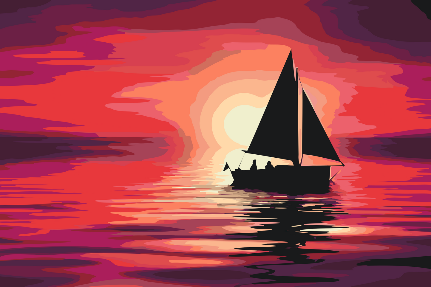 Paint by Numbers - Båd ved solnedgang