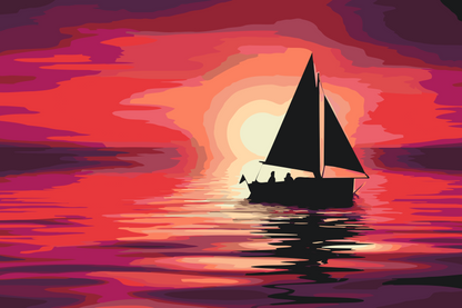 Paint by Numbers - Båd ved solnedgang