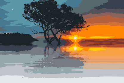Paint by Numbers - Solnedgang ved søen
