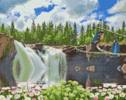 Diamond Painting - Fugle ved vandfaldet