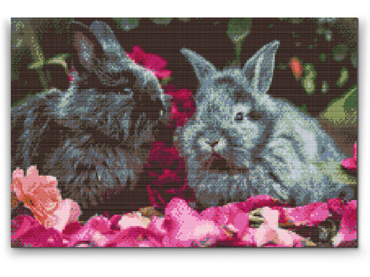 Diamond Painting - Kaniner blandt blomster