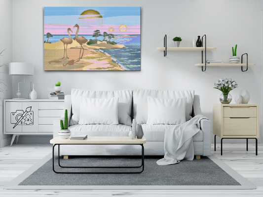 Diamond Painting - Pelikaner på stranden