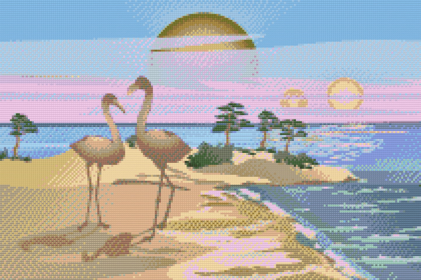 Diamond Painting - Pelikaner på stranden