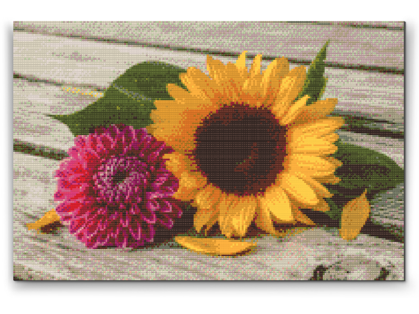 Diamond Painting - Solsikke og lyserød dahlia