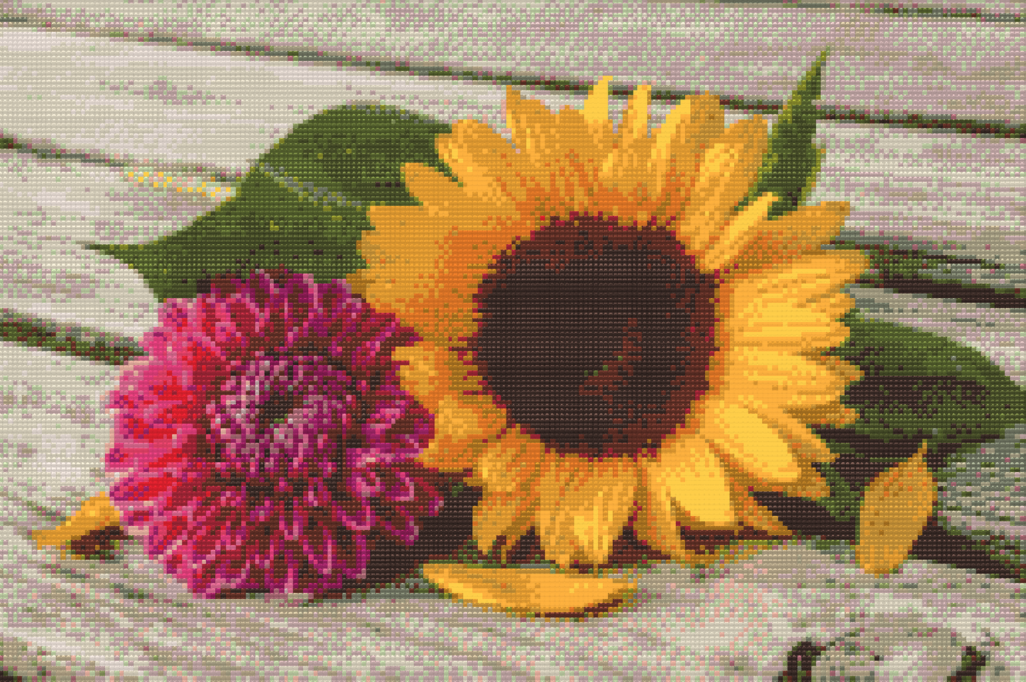 Diamond Painting - Solsikke og lyserød dahlia