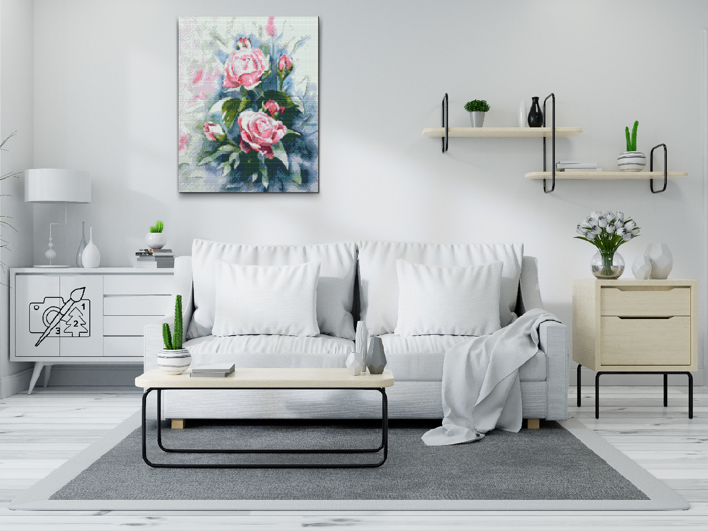 Diamond Painting - Buket af pastelrosa roser