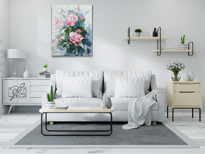 Diamond Painting - Buket af pastelrosa roser