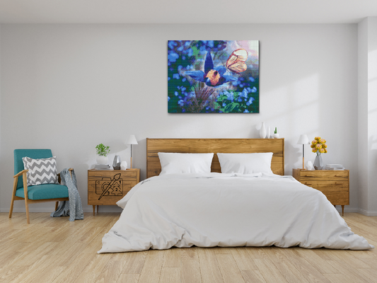 Diamond Painting - Sommerfugl på en blå blomst