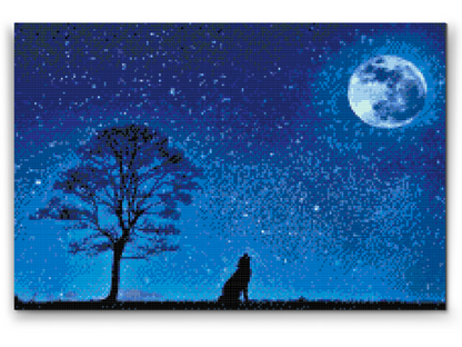 Diamond Painting - Hylende hund ved fuldmåne