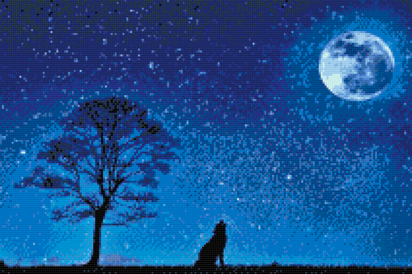 Diamond Painting - Hylende hund ved fuldmåne
