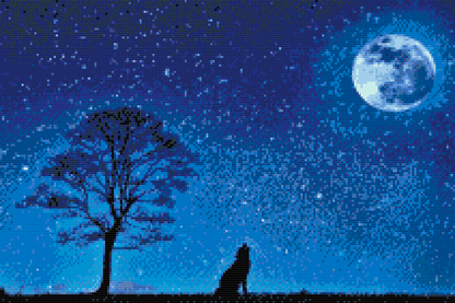 Diamond Painting - Hylende hund ved fuldmåne