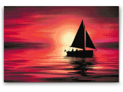 Diamond Painting - Båd ved solnedgang