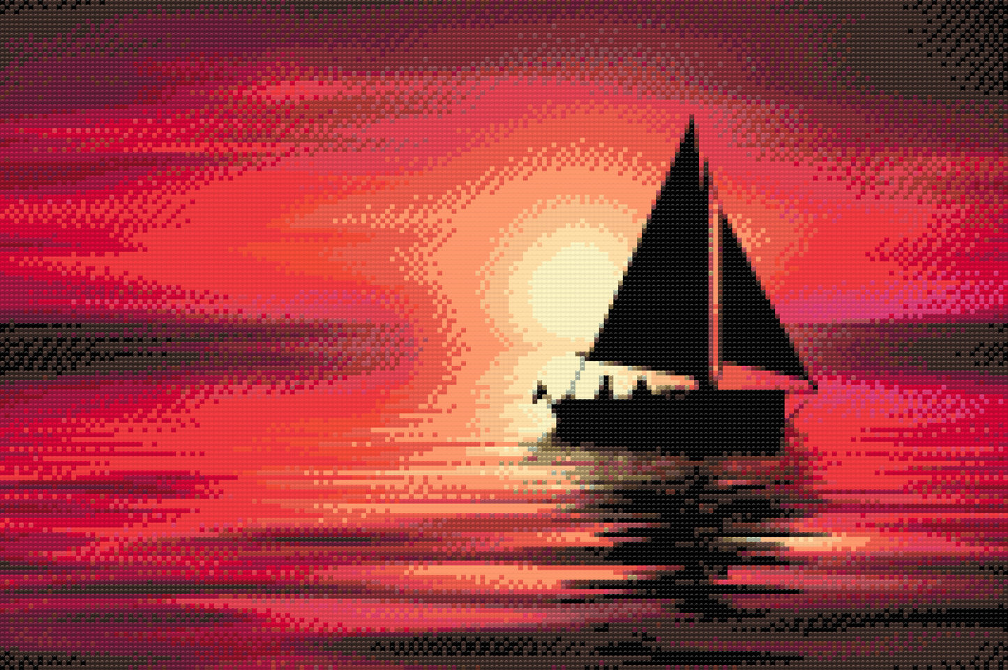 Diamond Painting - Båd ved solnedgang