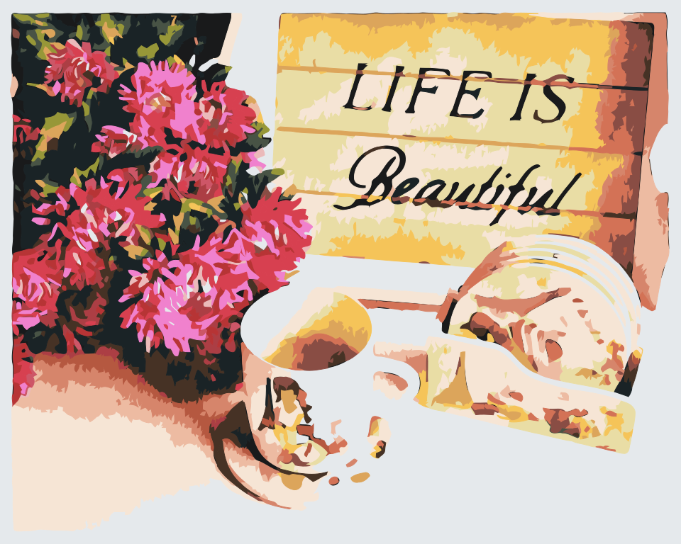Paint by Numbers - Blomster og en kop kaffe