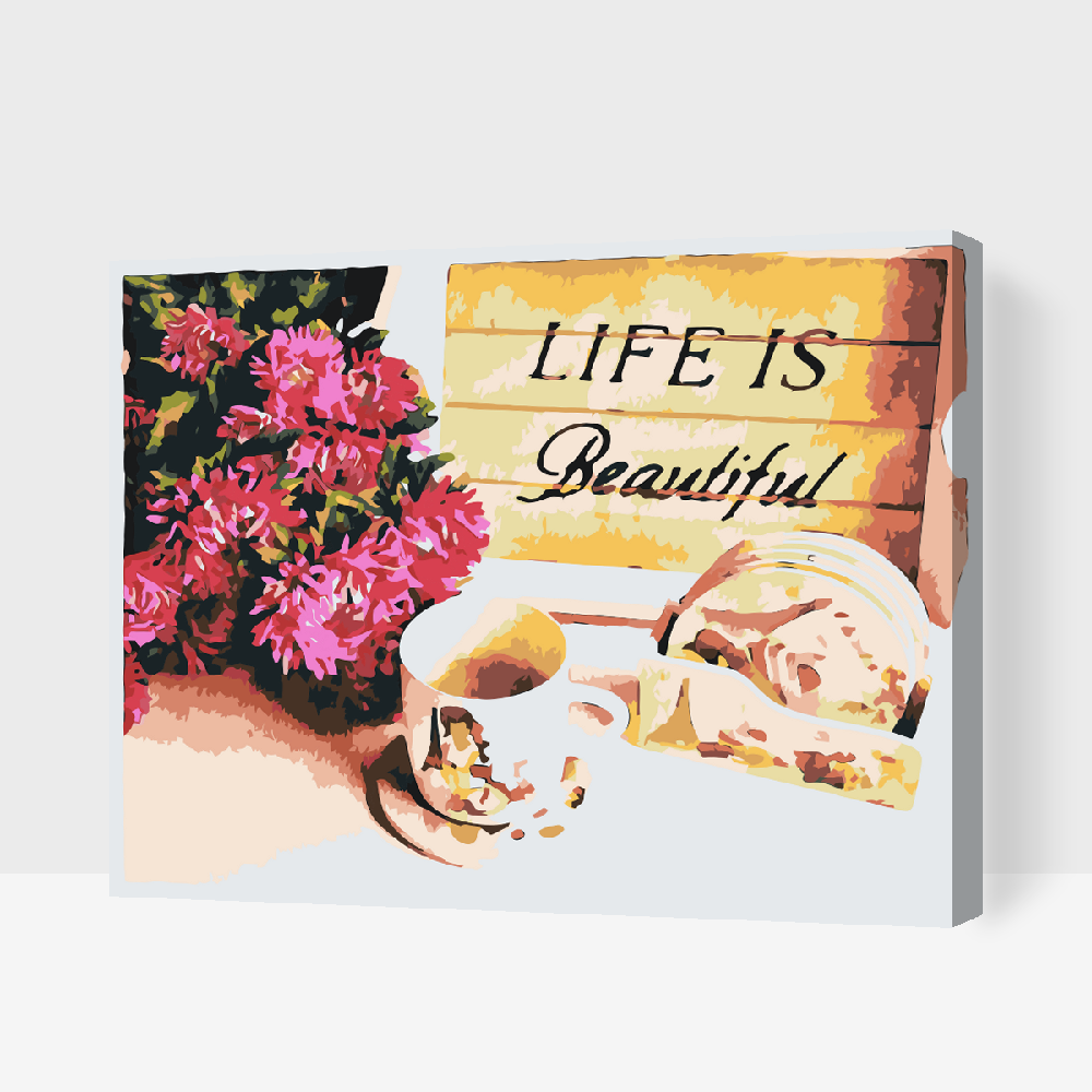 Paint by Numbers - Blomster og en kop kaffe