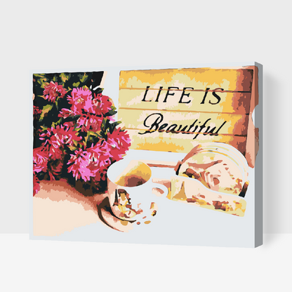 Paint by Numbers - Blomster og en kop kaffe