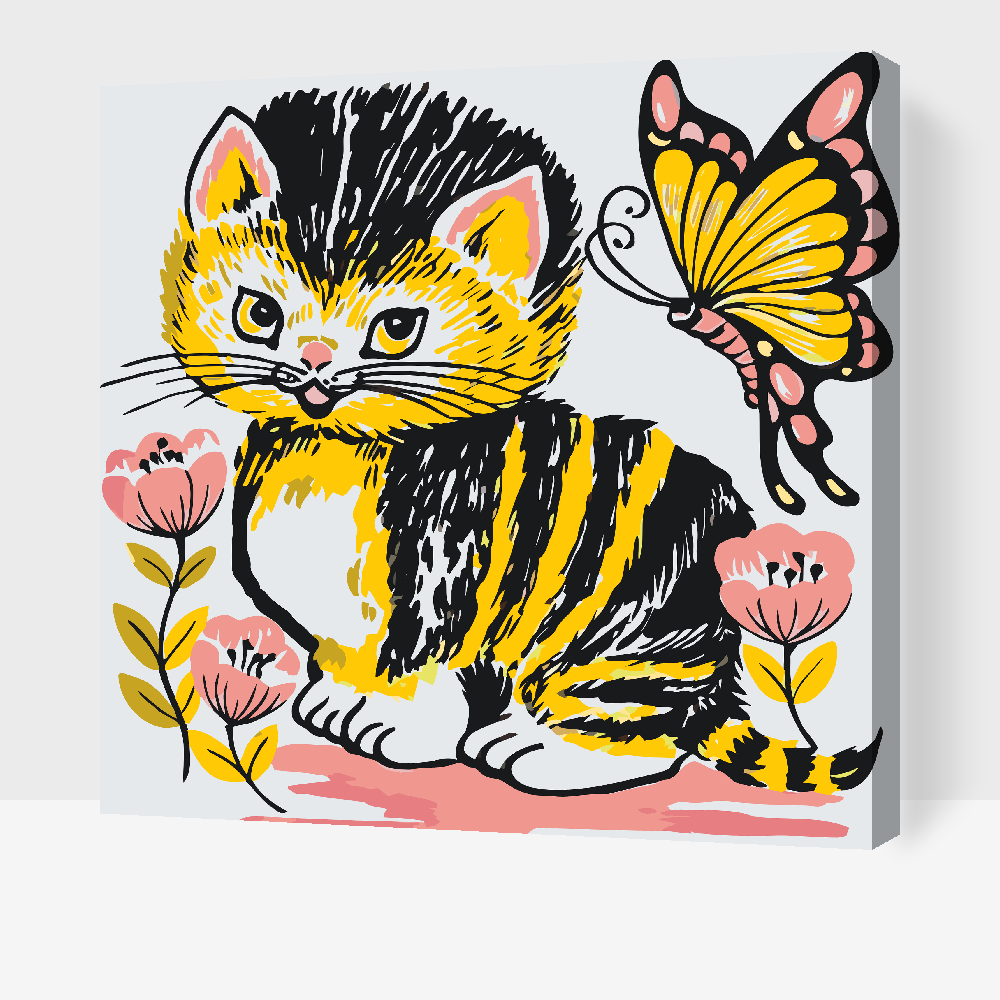 Paint by Numbers - Kat med sommerfugl