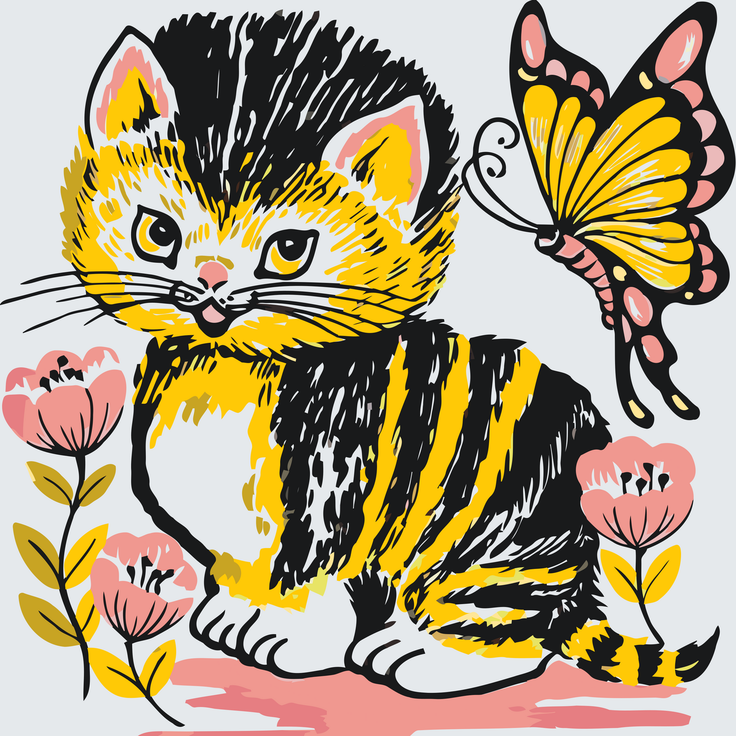 Paint by Numbers - Kat med sommerfugl
