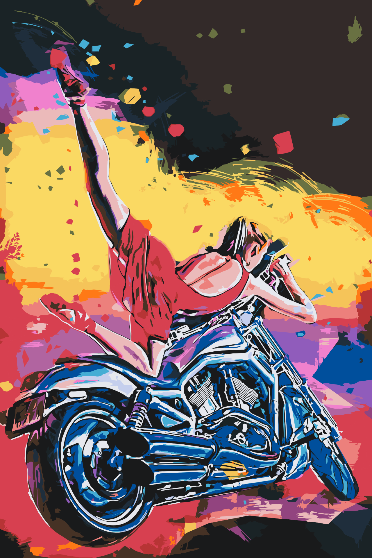 Paint by Numbers - Damen i rødt på motorcykel