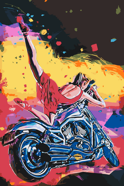 Paint by Numbers - Damen i rødt på motorcykel