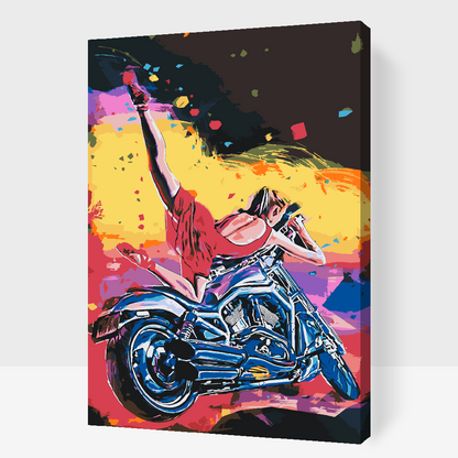 Paint by Numbers - Damen i rødt på motorcykel