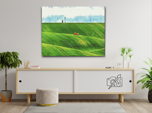 Diamond Painting - Rød bil i bakkerne
