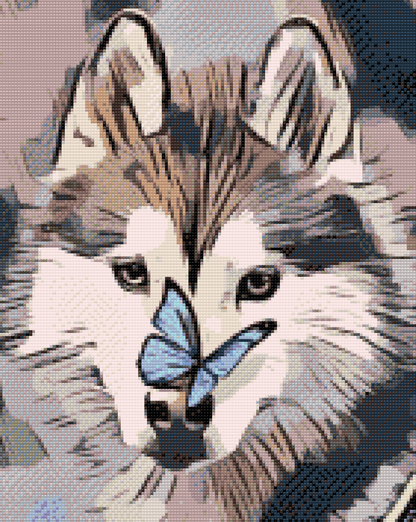 Diamond Painting - Sommerfugl og Husky