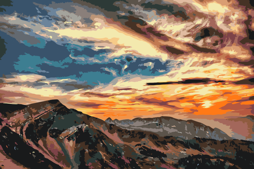 Paint by Numbers - Solnedgang over bjergene