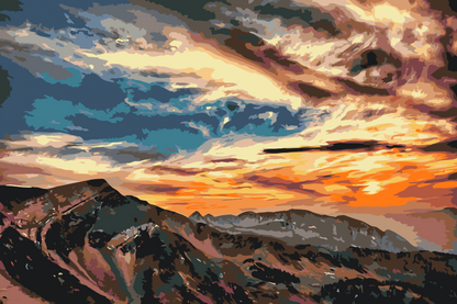 Paint by Numbers - Solnedgang over bjergene