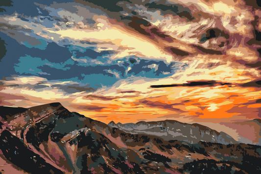 Paint by Numbers - Solnedgang over bjergene