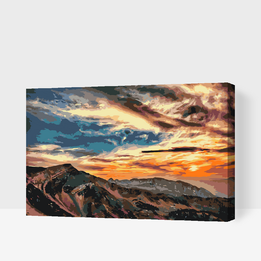 Paint by Numbers - Solnedgang over bjergene