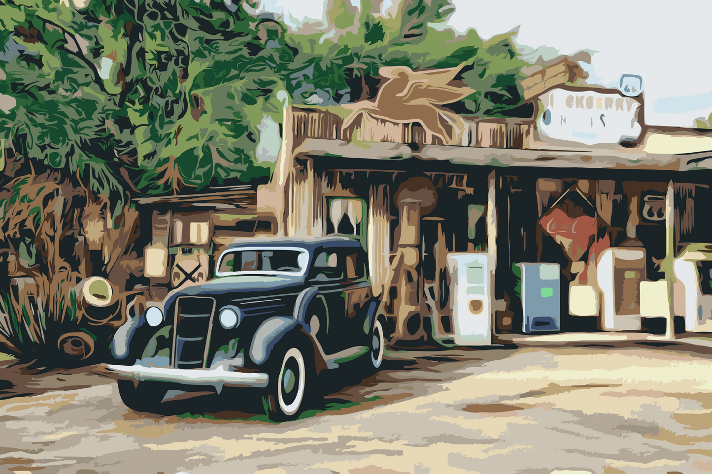 Paint by Numbers - Bil ved pumpen