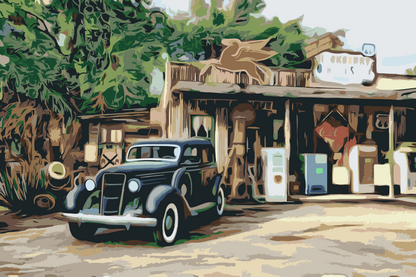 Paint by Numbers - Bil ved pumpen