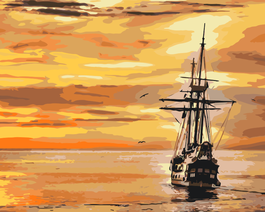 Paint by Numbers - Sejlbåd ved solnedgang