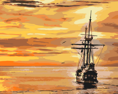 Paint by Numbers - Sejlbåd ved solnedgang