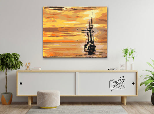 Paint by Numbers - Sejlbåd ved solnedgang