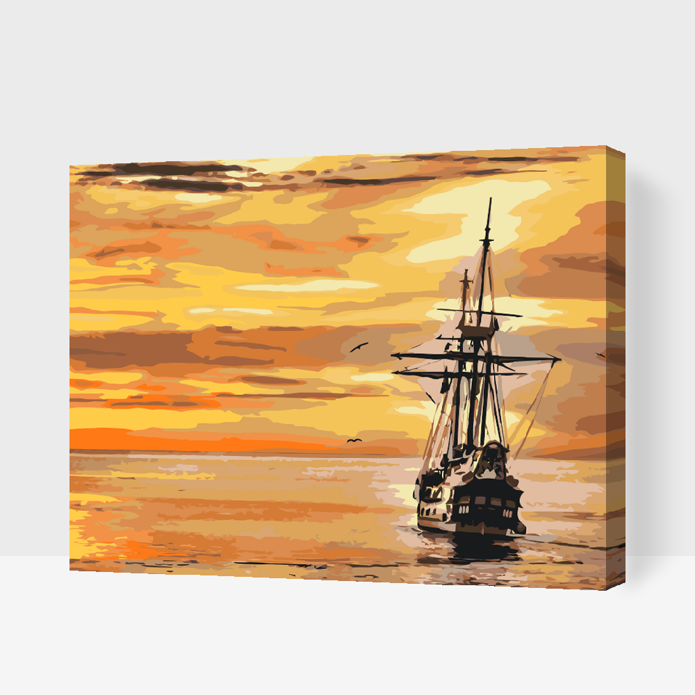 Paint by Numbers - Sejlbåd ved solnedgang