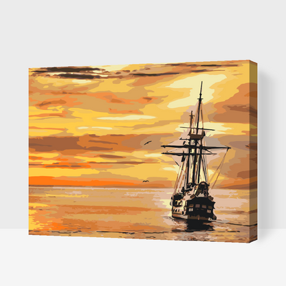 Paint by Numbers - Sejlbåd ved solnedgang