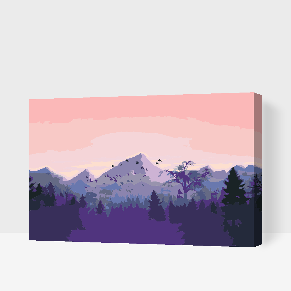 Paint by Numbers - Bjerge ved solnedgang