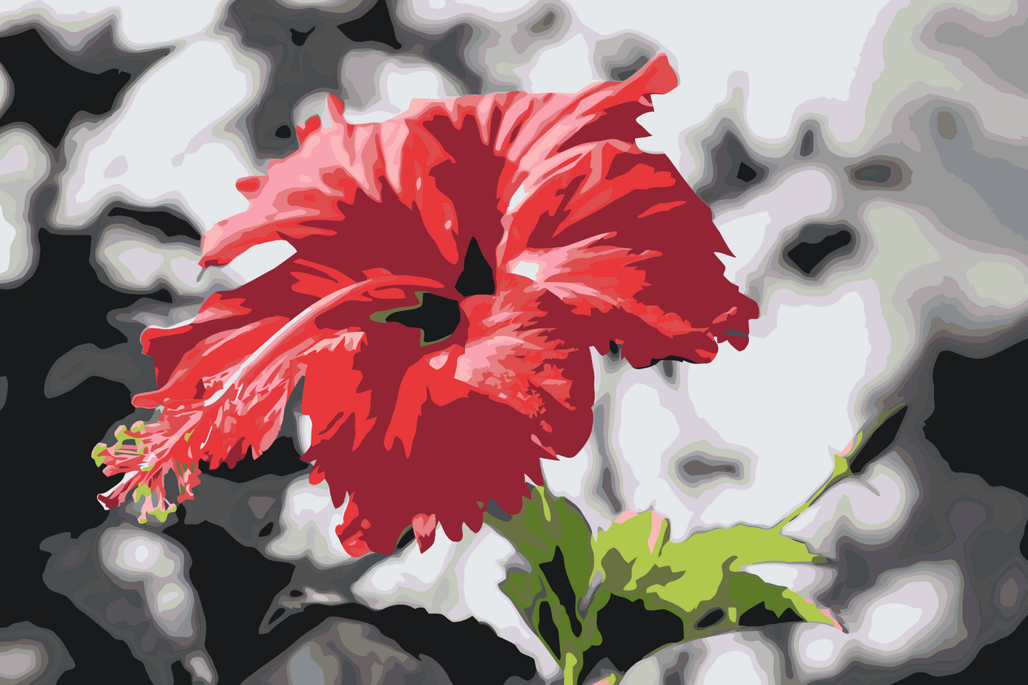 Paint by Numbers - Rød blomst i grå baggrund