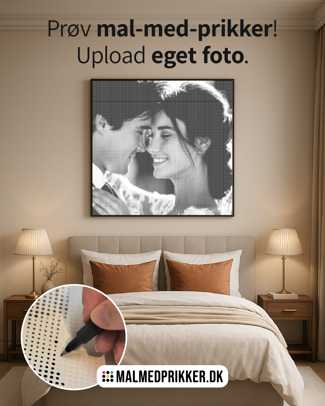 Malmedprikker eget foto lærred på væg med brudepar
