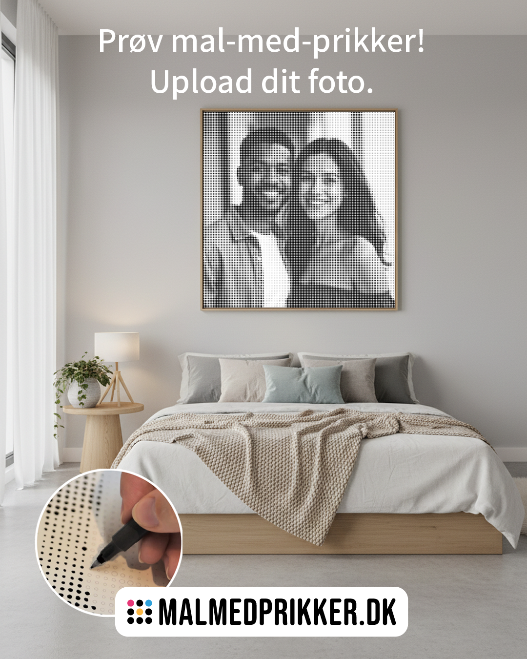 Malmedprikker eget foto lærred på væg med par